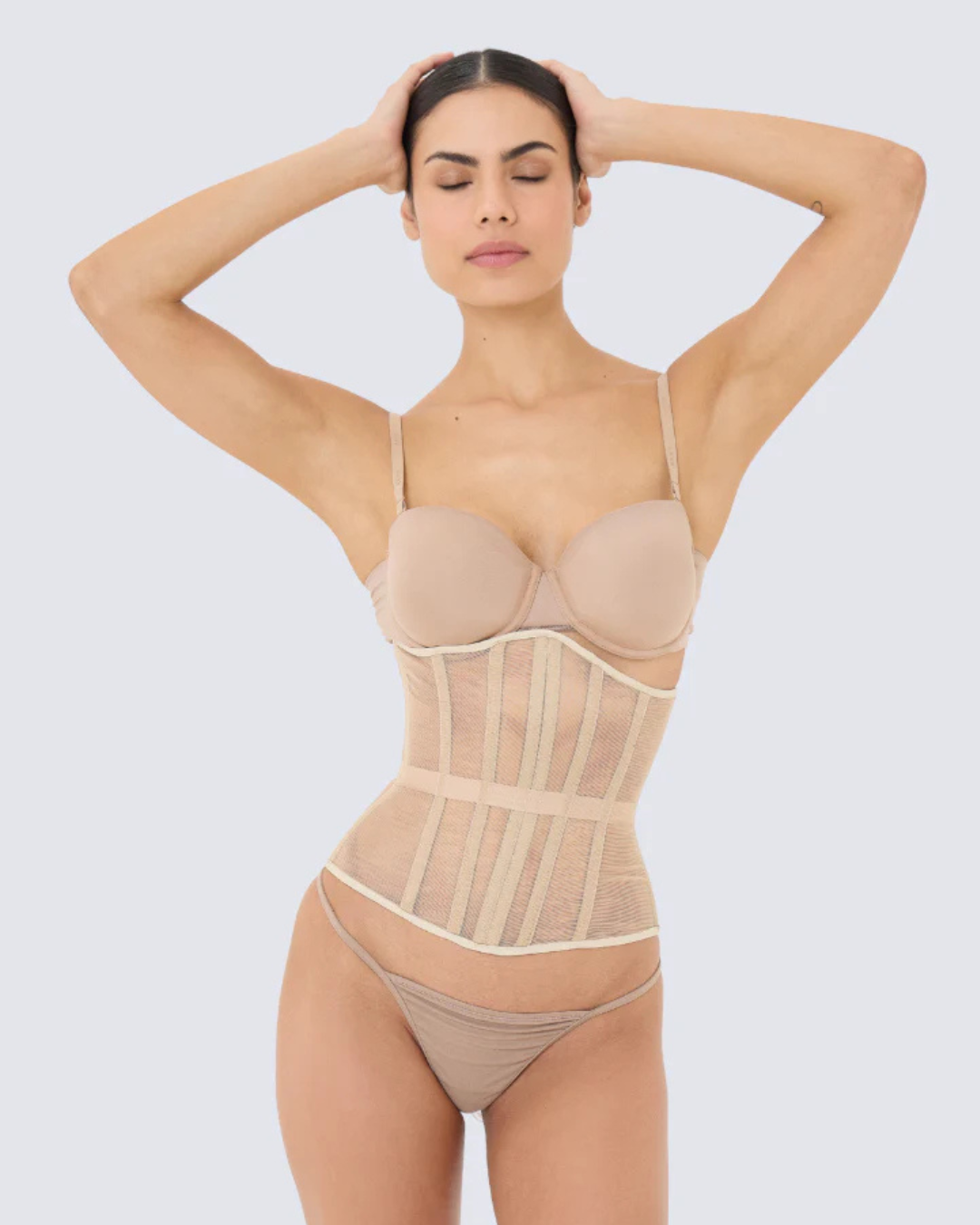 Corset de Malha Transparente com Armação Estruturada e Ajuste Modelador
