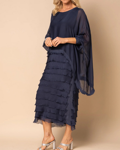 Vestido com Mangas Largas e Saia com Folhos