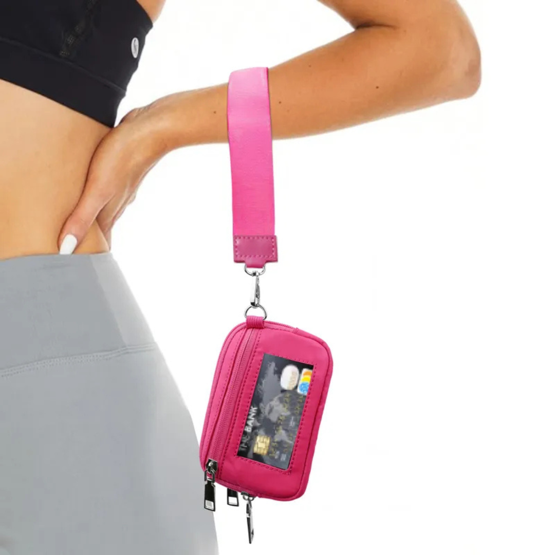 Mini carteira de nylon com janela de identificação e fecho de correr