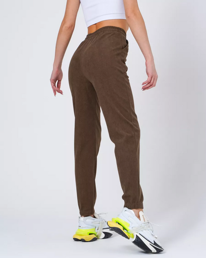 Calças Jogger de Bombazina com Cintura Elástica e Forro Polar para Mulher