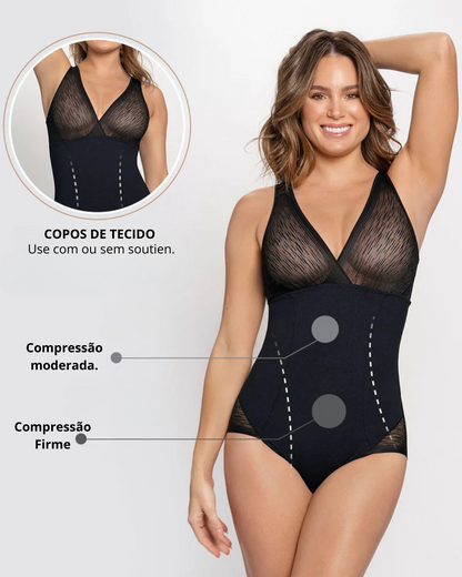 Body Modelador com Pormenor de Riscas Transparentes (OFERTA 2X1)