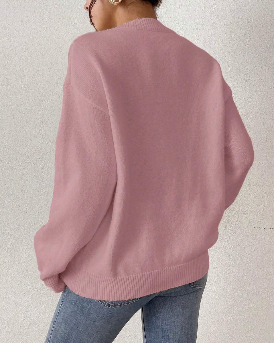 Camisola de Gola Redonda com Ombros Descaídos em Design Clássico de Coração