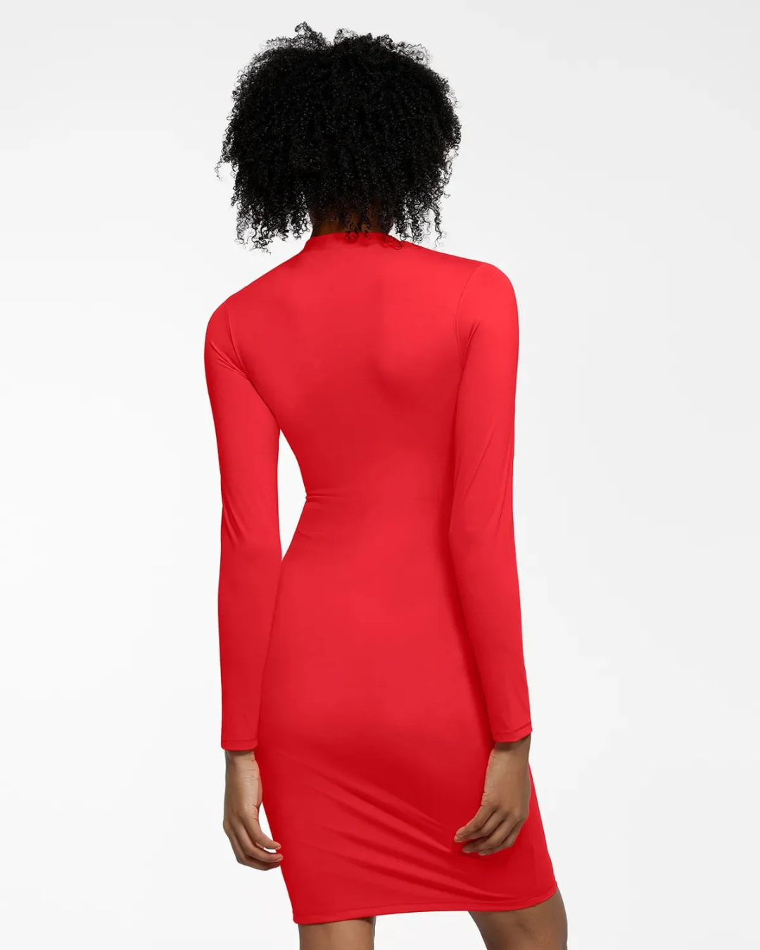 Vestido de Gola Alta e Manga Comprida com Faixas Térmicas e Fecho à Frente