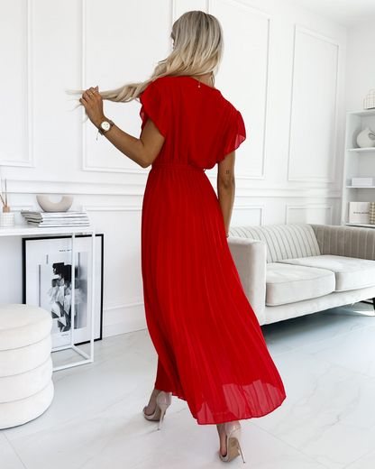 Vestido Comprido Plissado com Cintura Cruzada