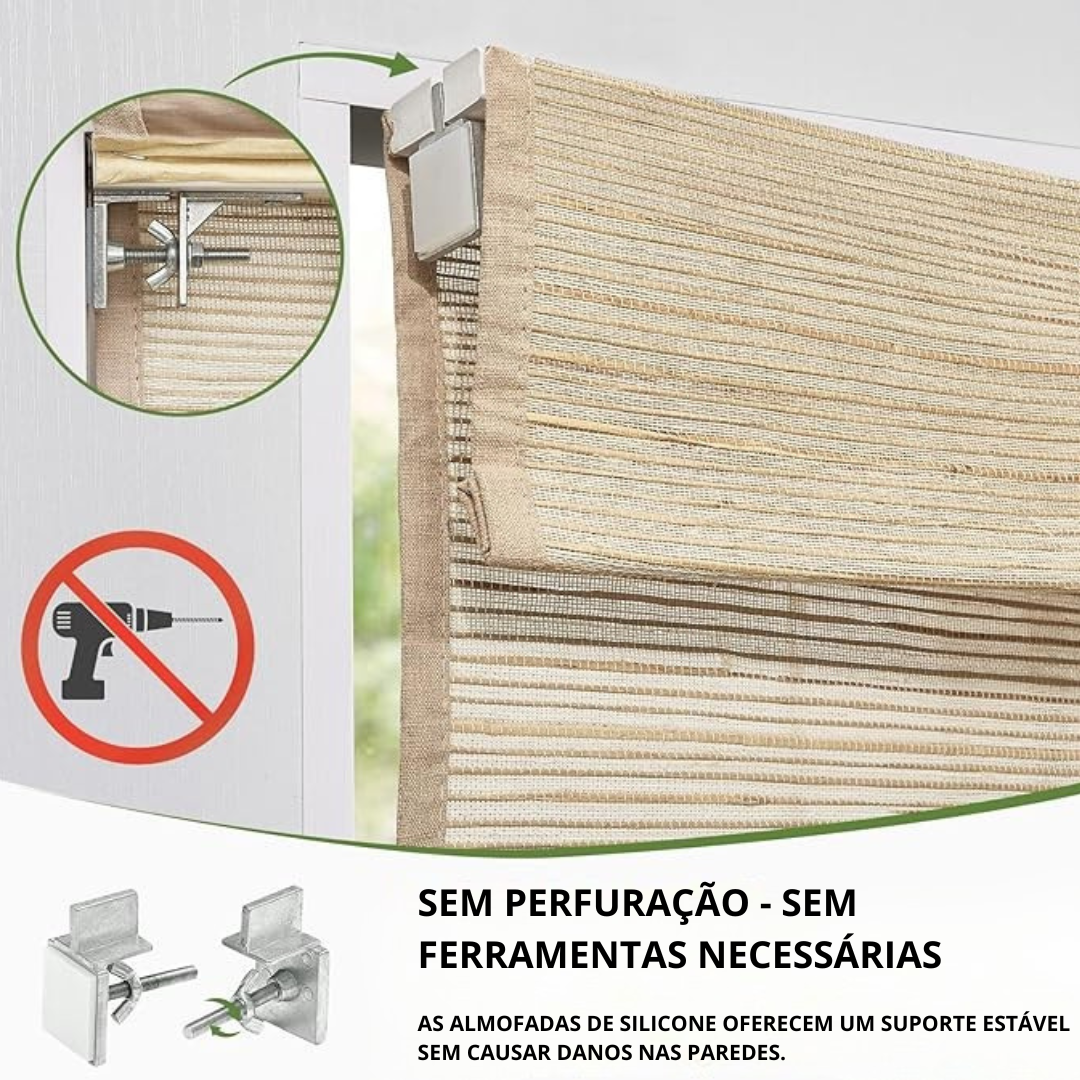 Persianas Romanas Sem Fios e Sem Ferramentas em Linho e Bambu  (Dimensões 254 cm de comprimento x 254 cm de largura)