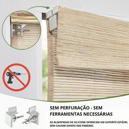 Persianas Romanas Sem Fios e Sem Ferramentas em Linho e Bambu  (Dimensões 254 cm de comprimento x 254 cm de largura)