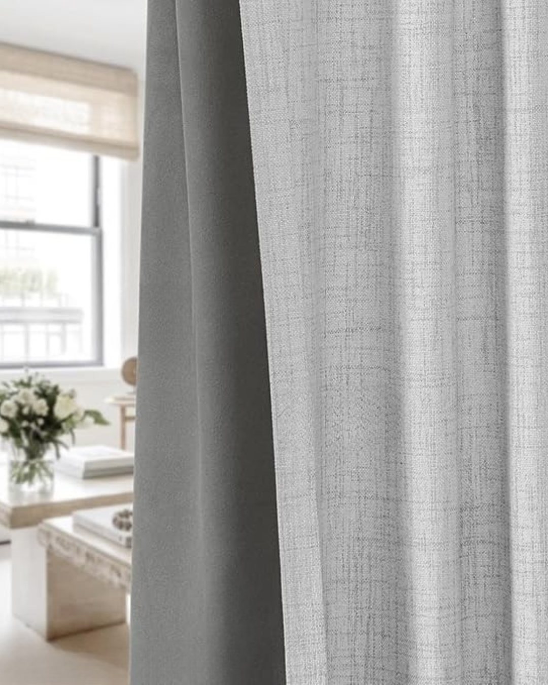 Cortina Dupla de Camada com Bloqueio de Luz (Dimensões 213 cm de comprimento x 132 cm de largura)