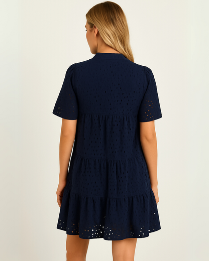 Minivestido Casual Elegante para Mulher com Renda Aberta e Folhos