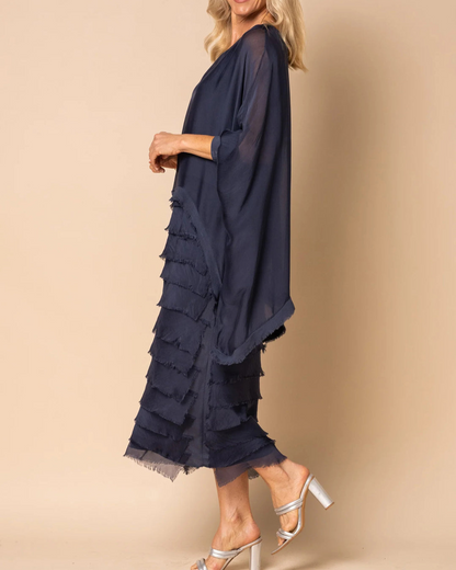 Vestido com Mangas Largas e Saia com Folhos