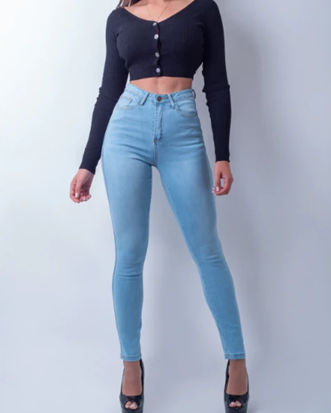 Calças de ganga clássicas de cintura alta para mulher