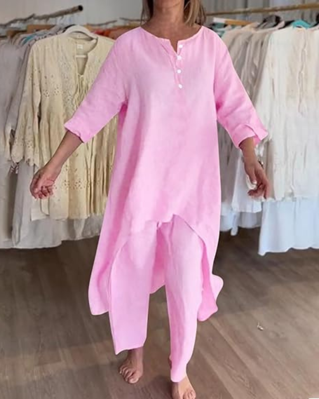 Conjunto Casual de Linho Para Mulher Estilo Natural