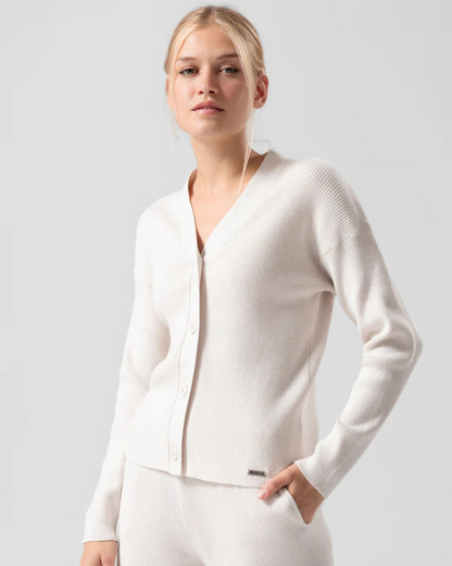 Conjunto Duplo de Cardigã e Calças de Malha Canelada para Estilo e Conforto