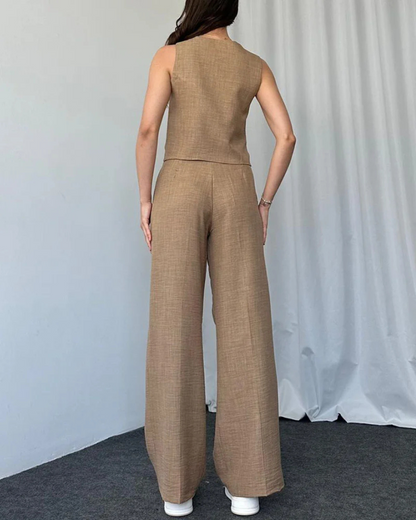 Conjunto de duas peças de colete e calças com cintura ajustável