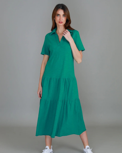 Vestido Comprido com Gola de Camisa e Estilo Solto