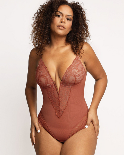 Corpete de Renda com Decote em V Profundo