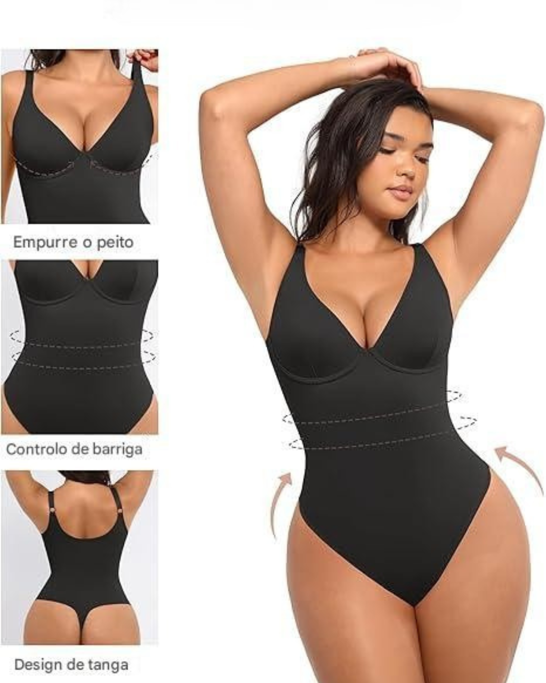 Body Tanga com Decote em V e Controlo da Barriga para Mulher
