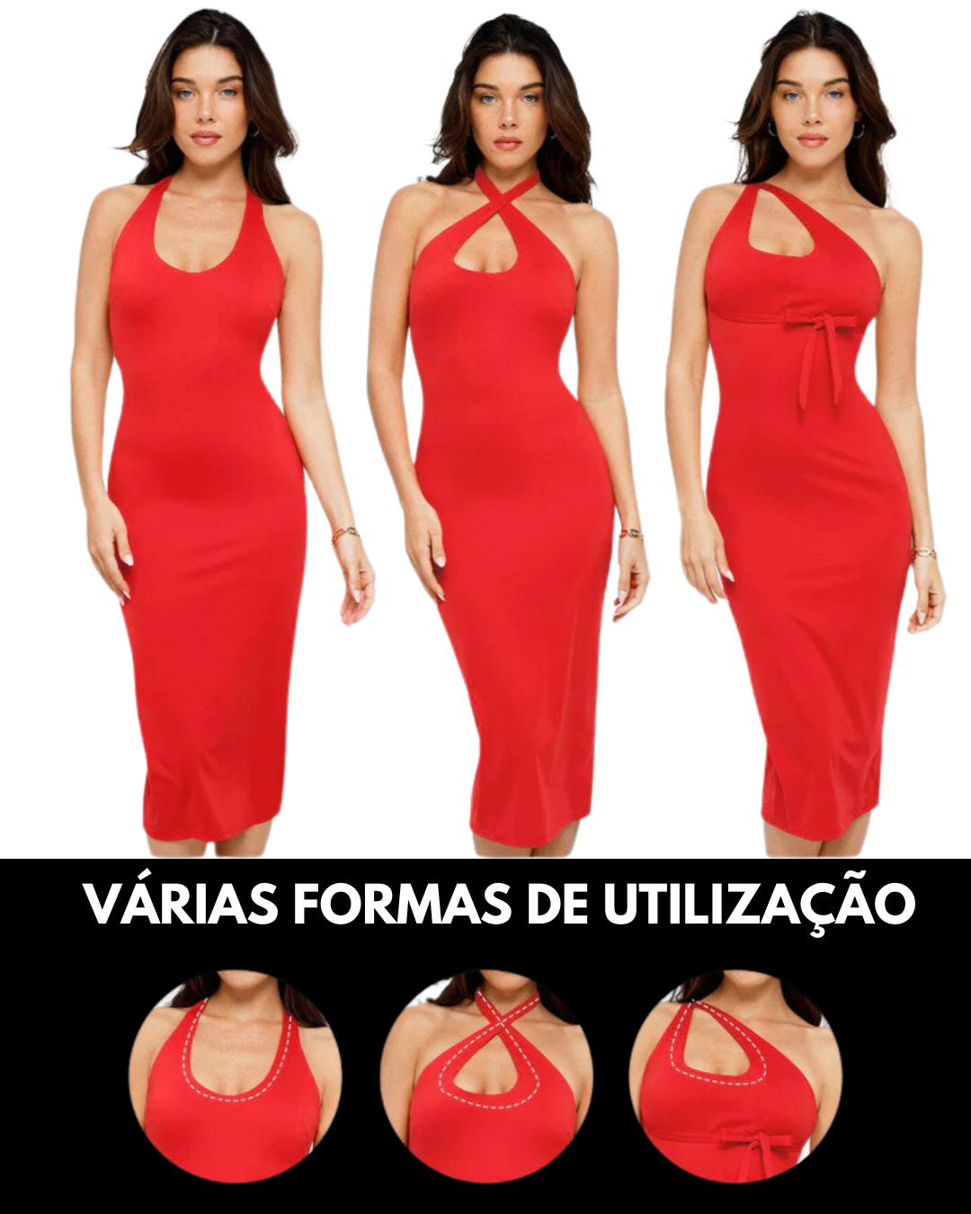 Vestido com 3 Estilos em 1 com Decote e Ajuste Perfeito para Mulher