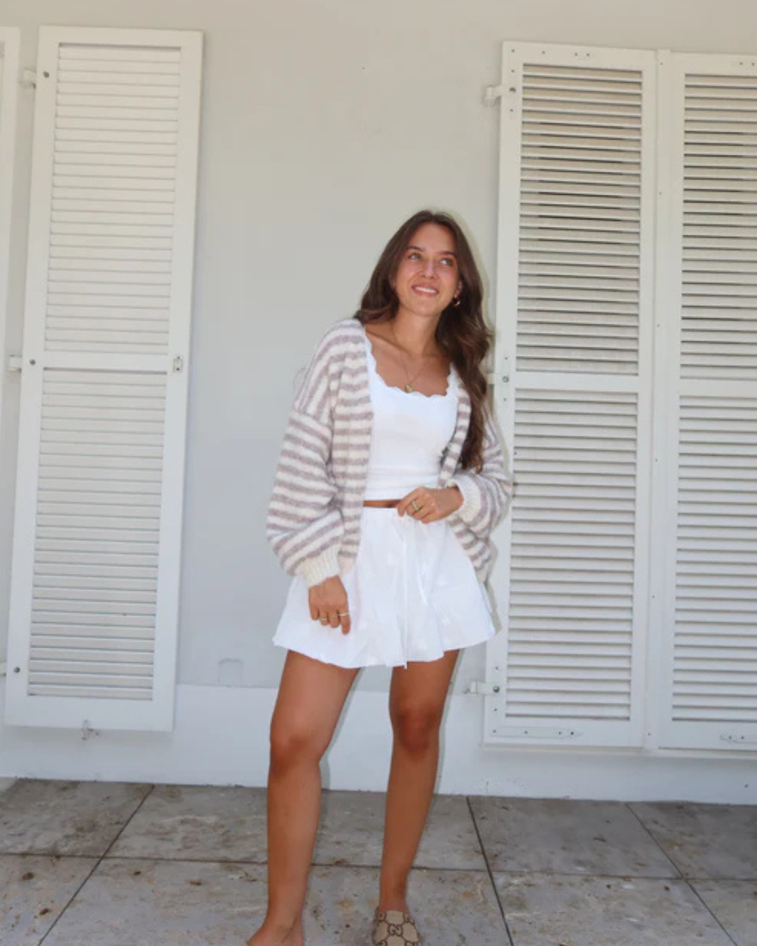 Casaco de malha às riscas com botões para mulher