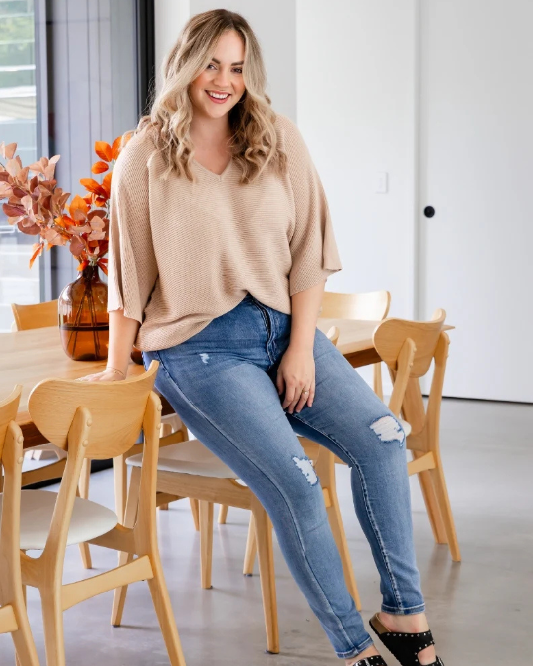 Blusa de Malha Casual de Ajuste Confortável com Mangas Largas