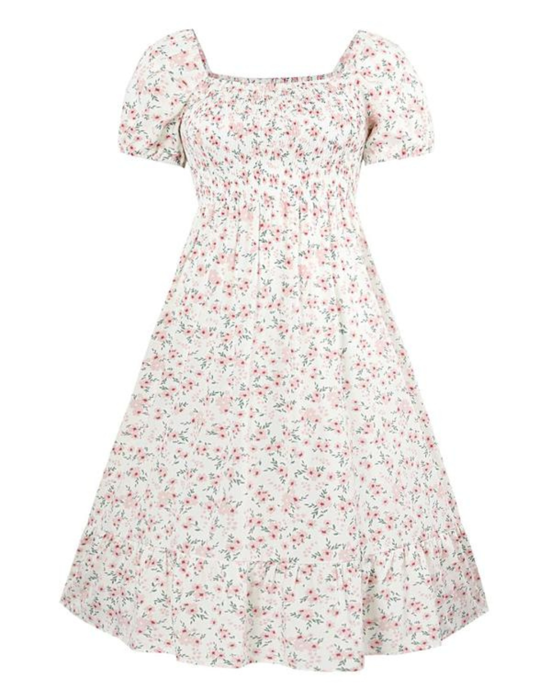 Vestido estampado com decote quadrado e corte império