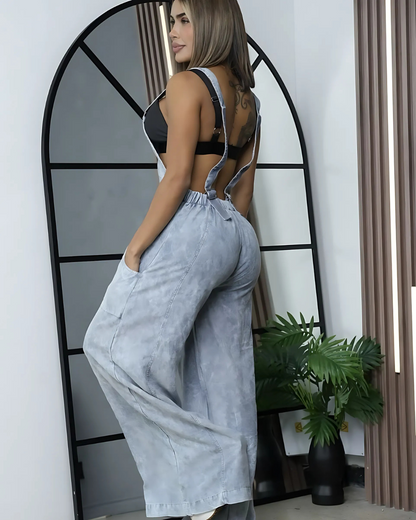 Macacão de pernas largas casual para mulher