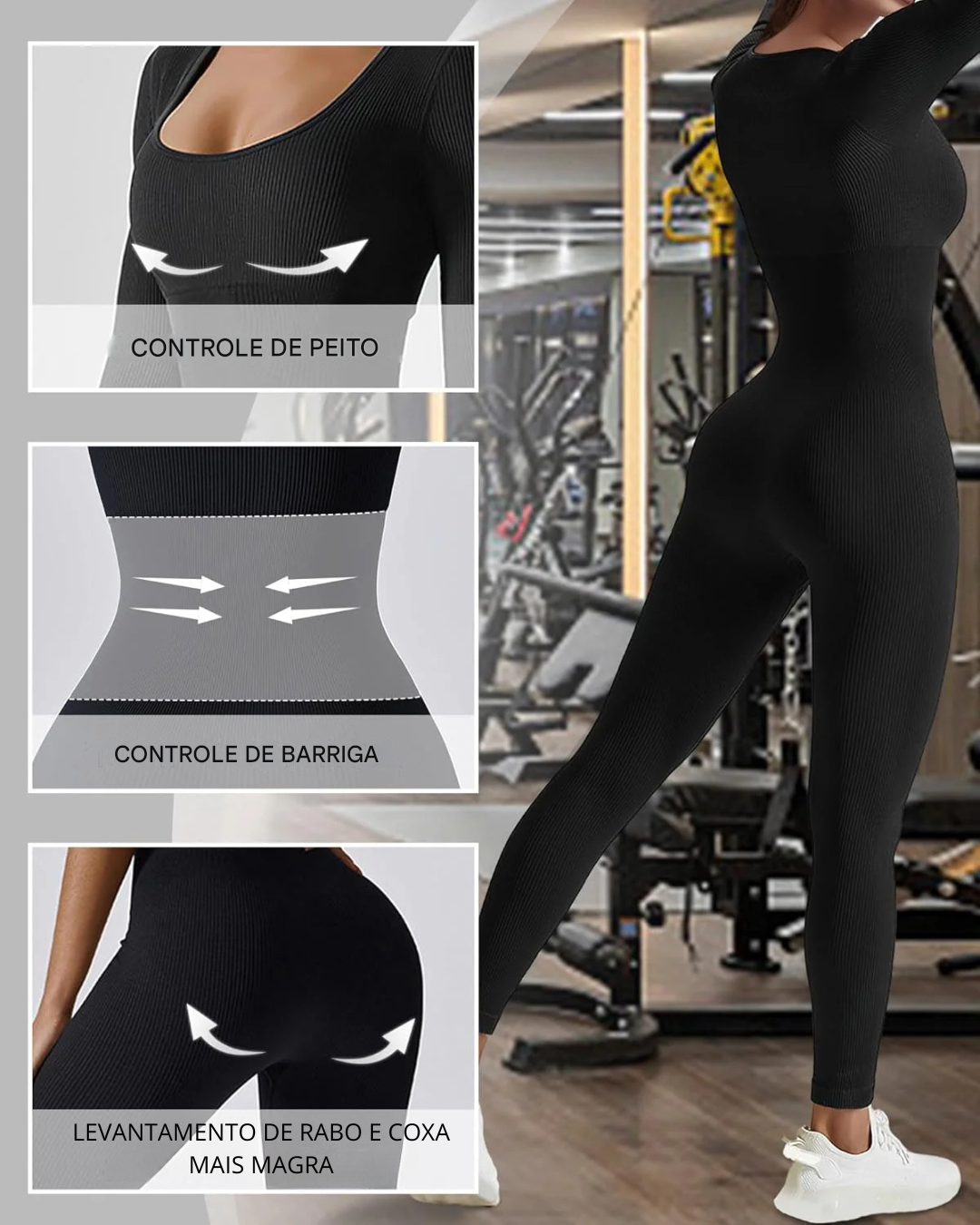 Macacão de Corpo Inteiro Sem Costuras com Manga Comprida para Mulher