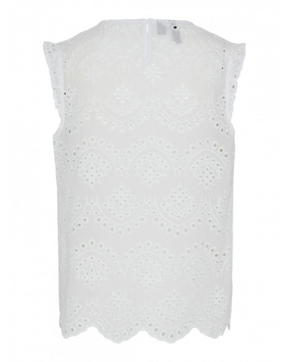 Blusa Bordada com Design Aberto e Pormenor de Folhos para Mulher