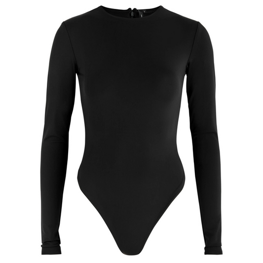 Bodysuit de Manga Comprida com Decote Redondo e Fecho nas Costas