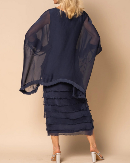 Vestido com Mangas Largas e Saia com Folhos