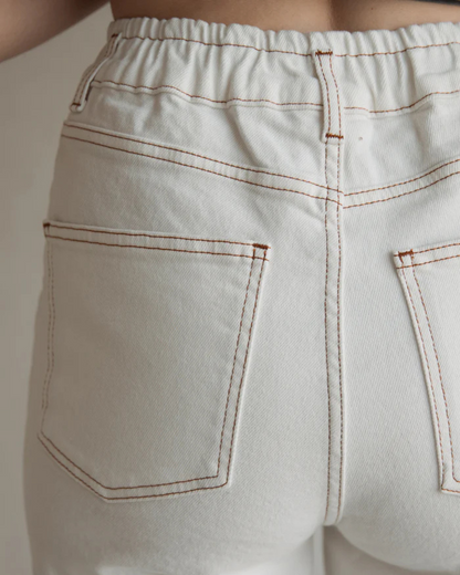 Calças de Cintura Elástica e Bainha Enrolada Mom Fit para Mulher