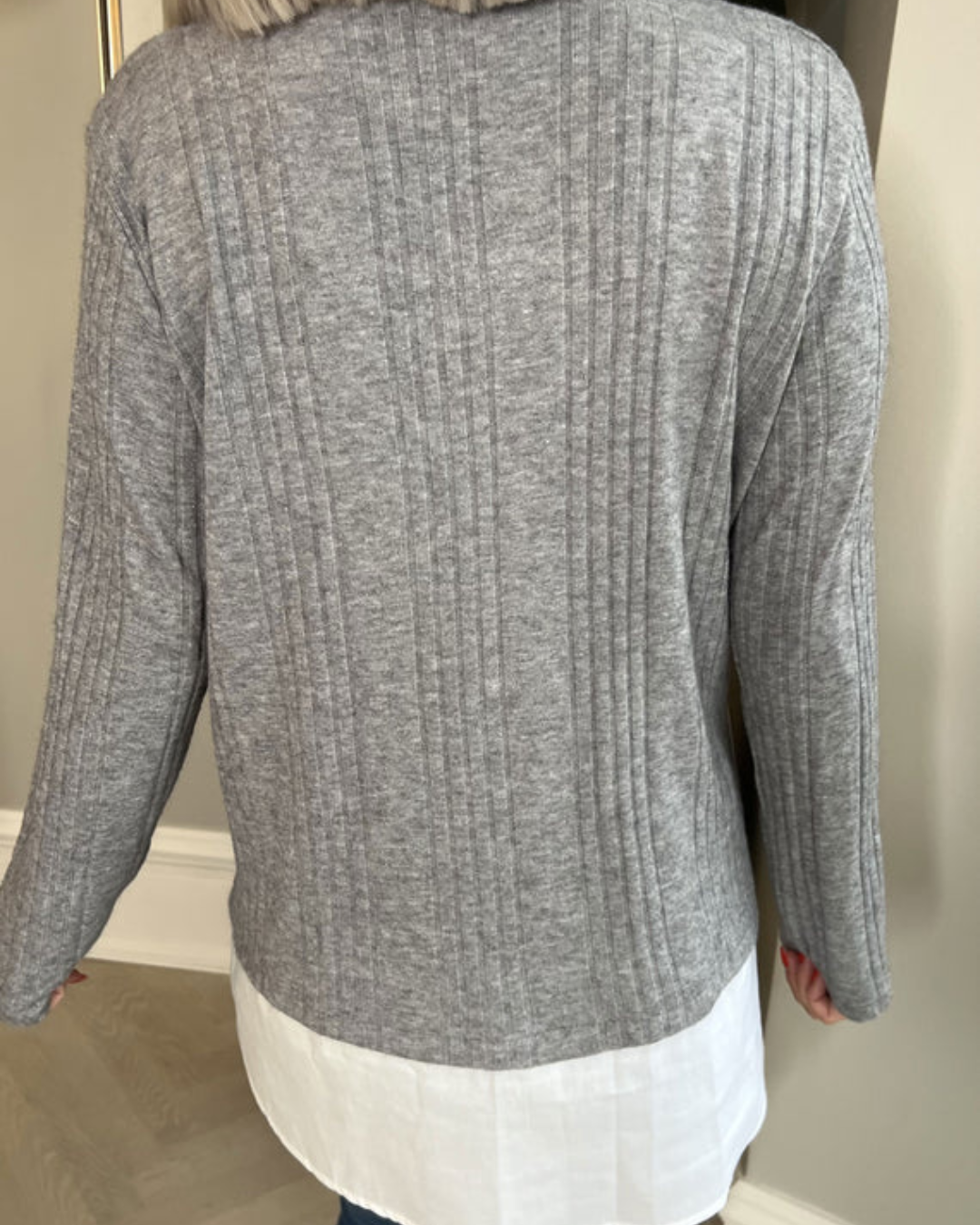 Blusa de Duas Peças com Lapela e Mangas Compridas com Remendos Casuais