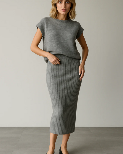 Conjunto de top sem mangas e saia longa justa para mulher