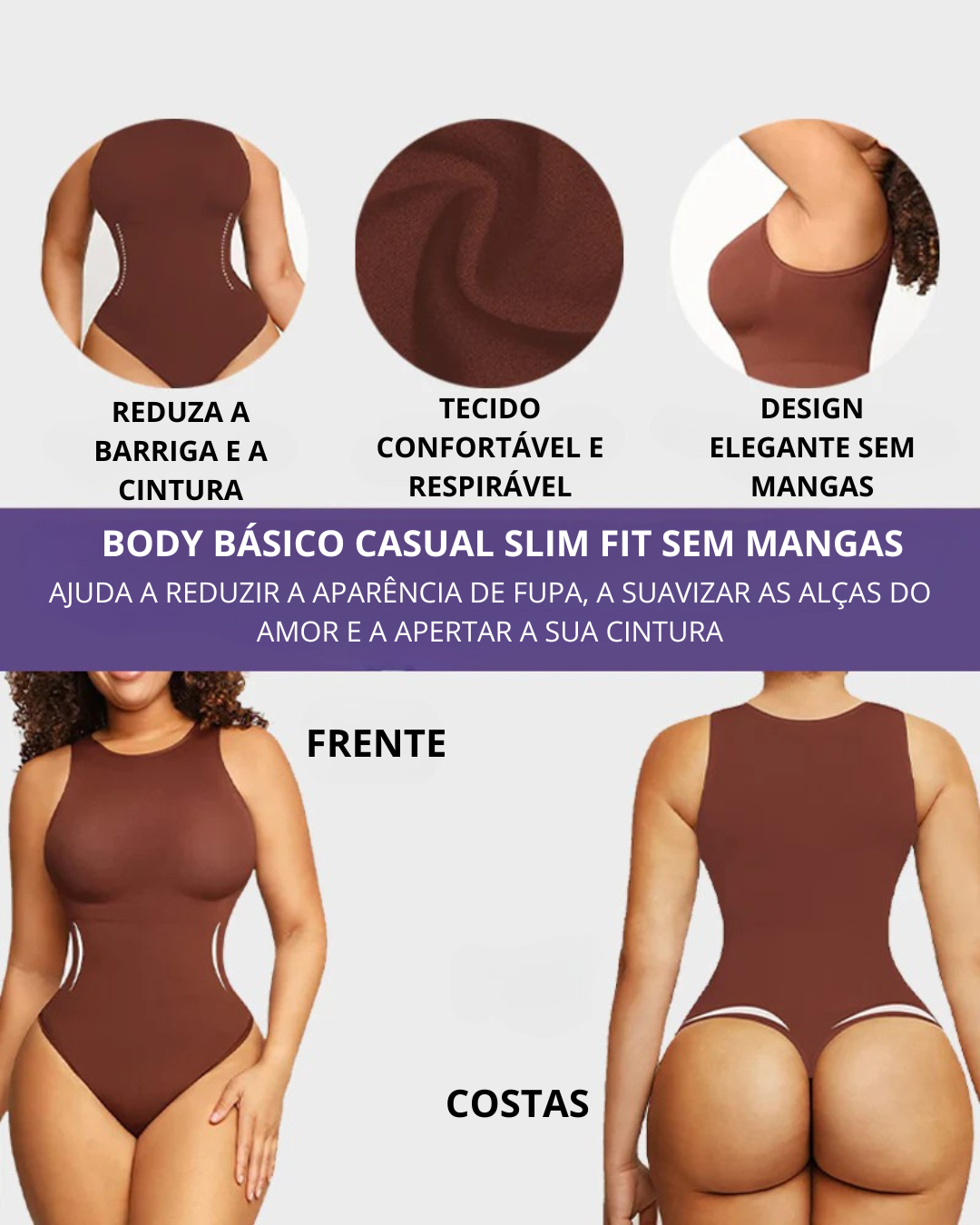 Body Modelador sem Mangas com Decote Redondo