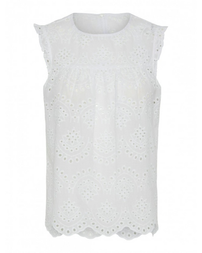 Blusa Bordada com Design Aberto e Pormenor de Folhos para Mulher