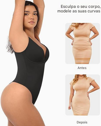 Body Tanga com Decote em V e Controlo da Barriga para Mulher