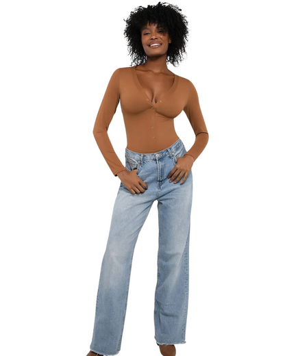 Body Moldador Térmico de Manga Comprida para Controlo da Barriga