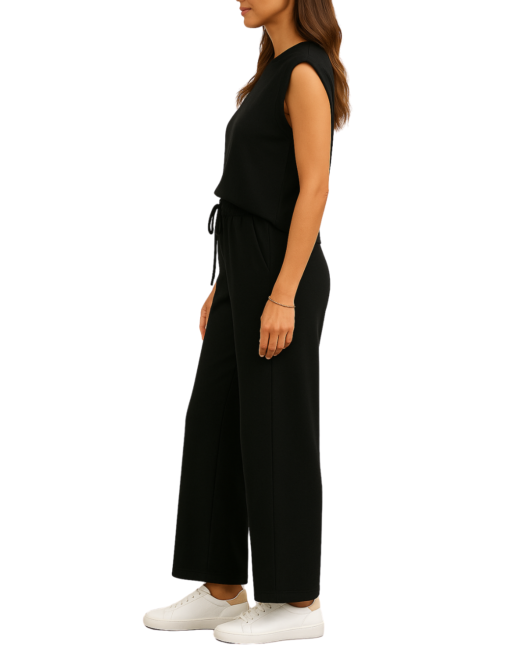 Conjunto feminino de duas peças com top largo de manga curta e calças Colgadas