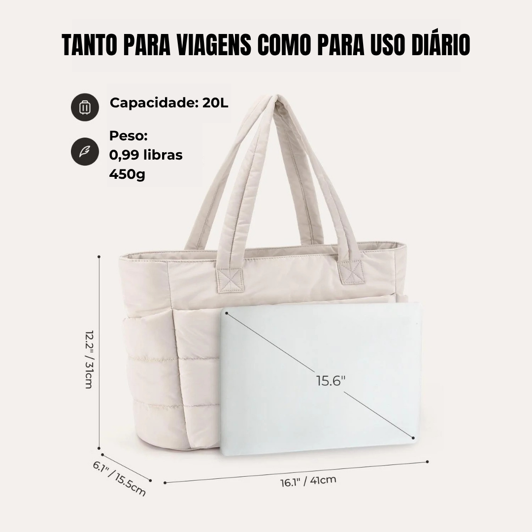 Bolsa Grande acolchoada com pegas longas e design minimalista