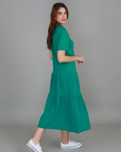 Vestido Comprido com Gola de Camisa e Estilo Solto