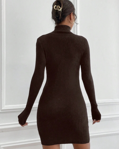 Jersey de Gola Alta de Manga Comprida para Mulher, de Corte Justo, em Unicolor