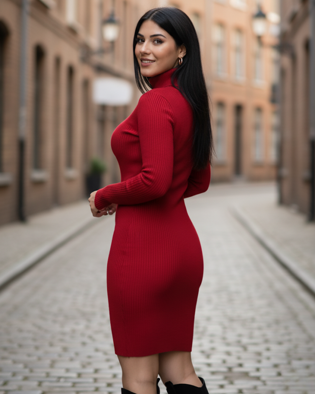 Vestido curto feminino de algodão com gola alta