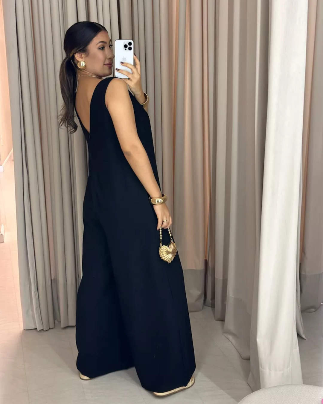 Macacão Casual de Cor Lisa com Decote em V para Mulher