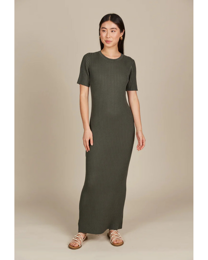 Vestido Comprido de Manga Curta com Canelado para Mulher