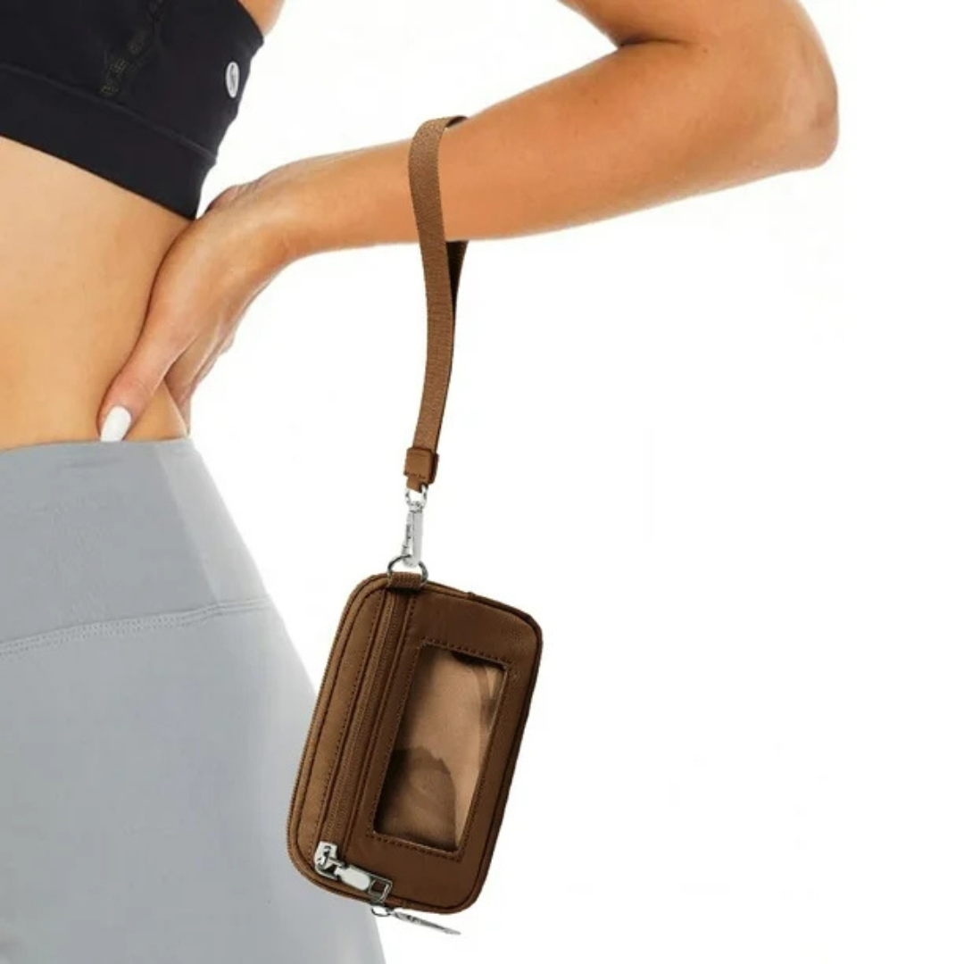 Mini carteira de nylon com janela de identificação e fecho de correr