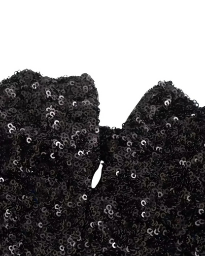 Vestido Curto com Lantejoulas e Gola Redonda para Mulher