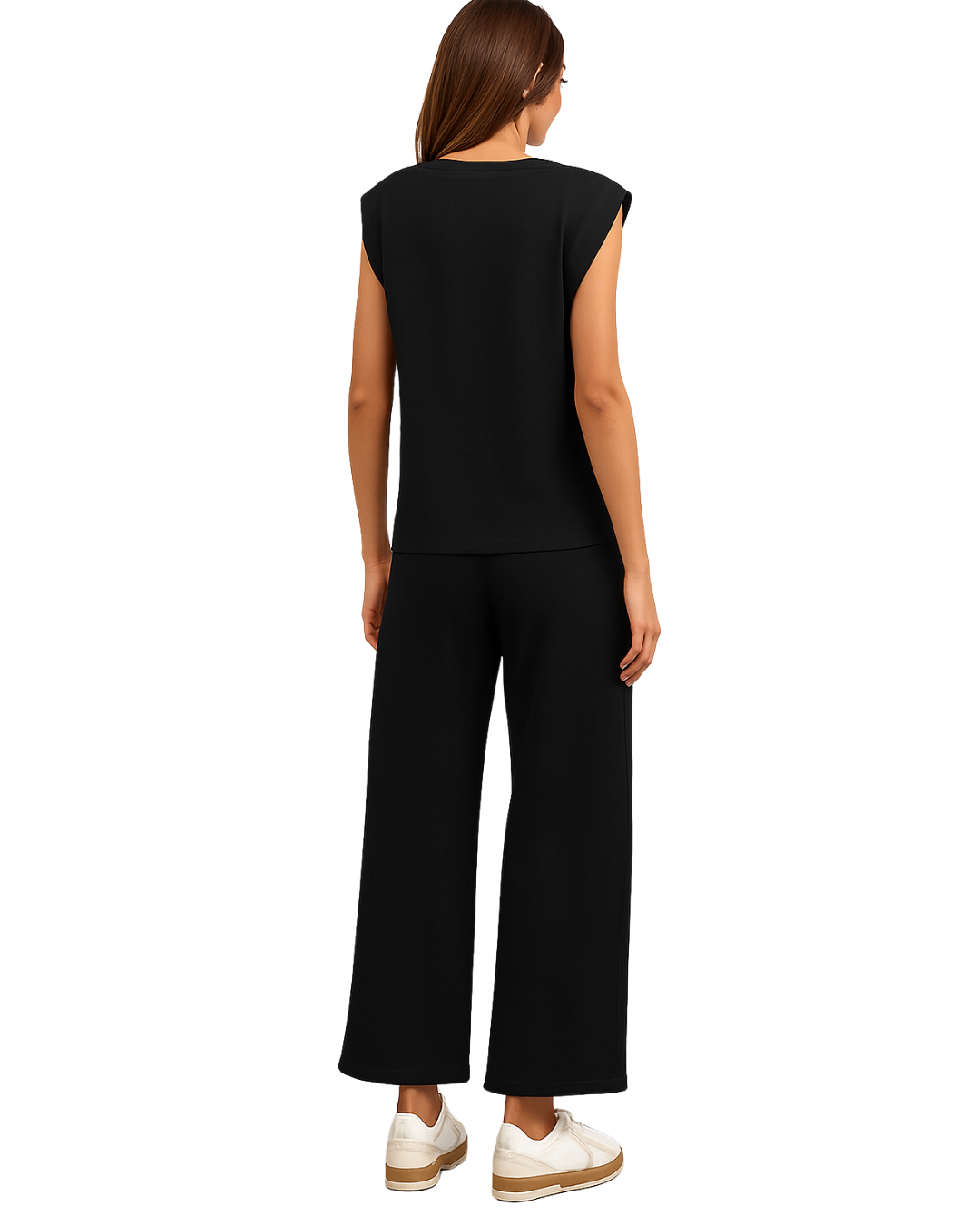 Conjunto feminino de duas peças com top largo de manga curta e calças Colgadas