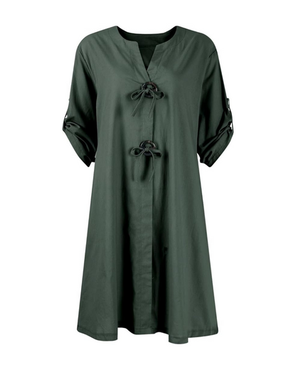 Vestido de linho com mangas compridas e botões elegantes