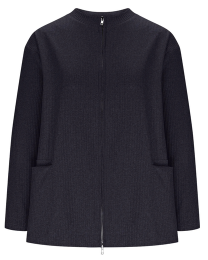 Casaco de malha com fecho e gola redonda