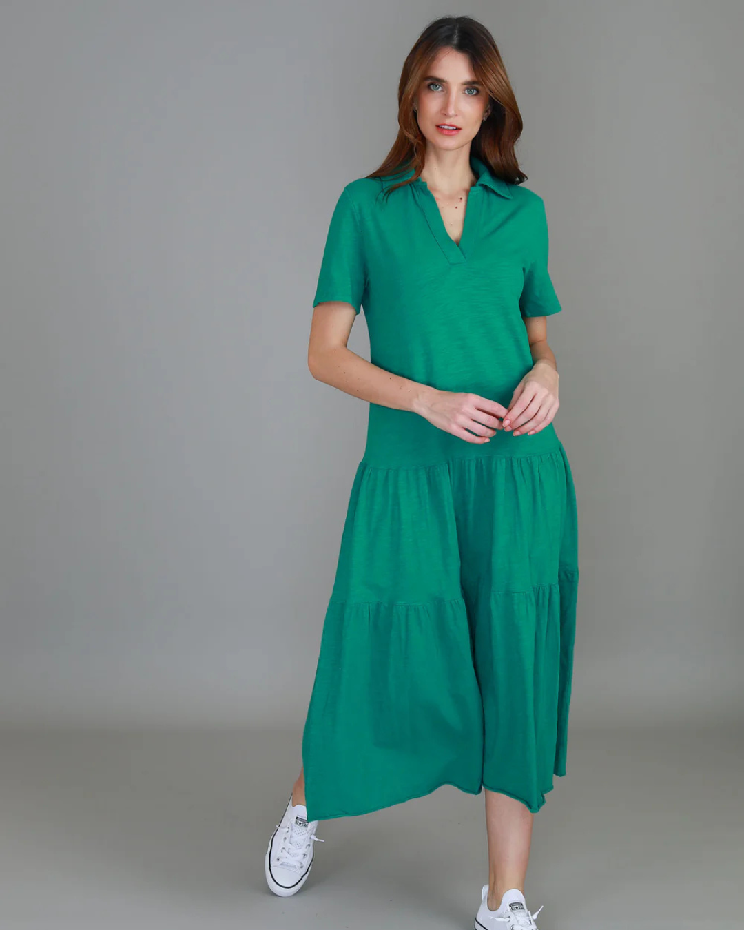 Vestido Comprido com Gola de Camisa e Estilo Solto