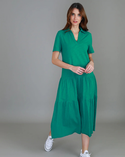 Vestido Comprido com Gola de Camisa e Estilo Solto